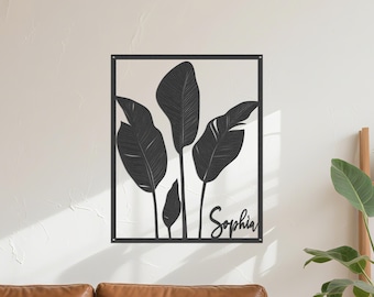 Personalized Tropical Leaf Metal Wall Art: Custom Botanical Home Decor