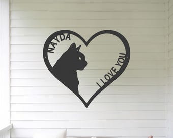 Personalisierte Katzen-Memorial-Wandkunst: Benutzerdefinierte Name Metall-Herz-Dekor