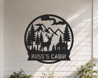Cabin Cabin Metallschild - rustikale rustikale Deer Mountain Wanddekoration für Hütte & Zuhause