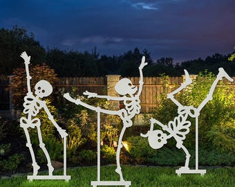 Tanzendes Skeleton Halloween Yard Stakes - Metall Gartendeko-Set