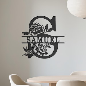 Arte de pared personalizado con nombre de bebé para guardería: letrero personalizado con nombre de niño, decoración floral con letras para guardería, arte de jardín de rosas para guardería, decoración de pared para habitación infantil