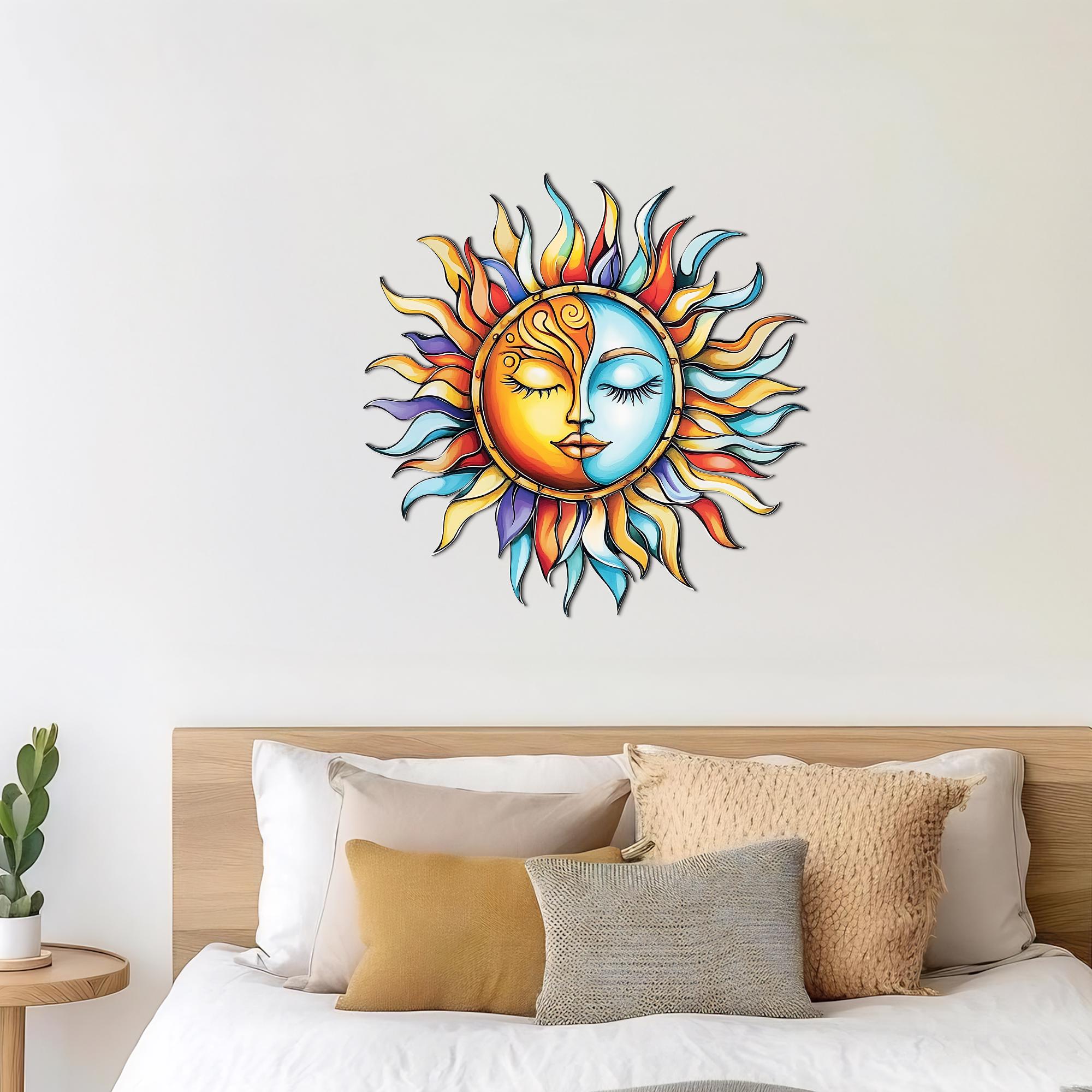 Colorful Sun and Moon Face Metal Wall Art - Boho Celestial Decor ...