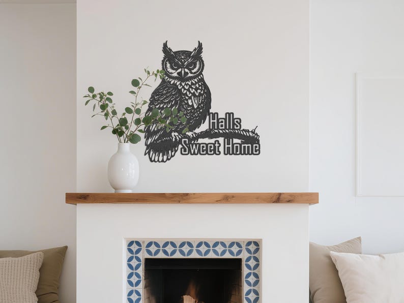 Personalized Owl Metal Wall Art: Custom Name Sign, Rustic Black Decor ...