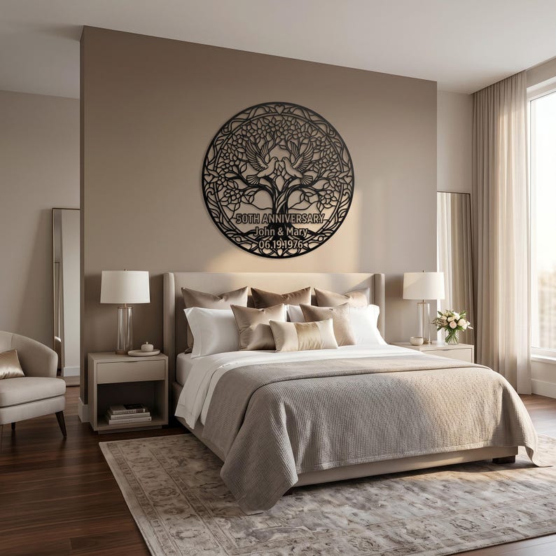 Personalized Anniversary Metal Sign, Tree of Life Love Birds Wall Art, Custom Couple Gift image 4