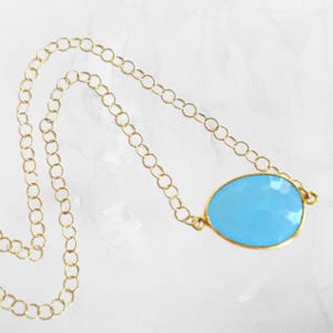 Blue Chalcedony Necklace, Solitaire Pendant Necklace, Blue Gemstone Necklace, Minimalist Jewelry, Gold Jewelry