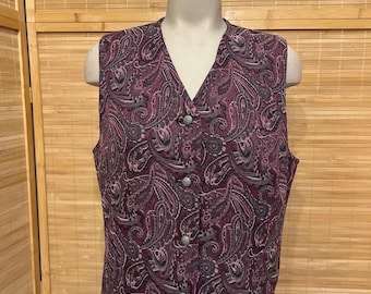 Casual Corner 90-tals vintage paisleyfärgad vinröd linne ärmlös dam 12 L