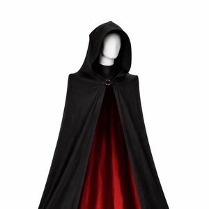 Black Hooded Cloak with Red Lining – Gothic Cotton Cape for Cosplay & Costume