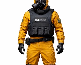 Gelber Taktischer Hazmat Suit Kostüm mit Weste – Biohazard Cosplay Outfit