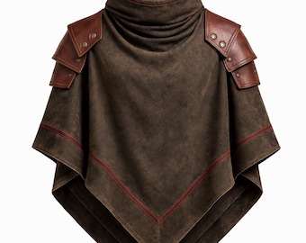 Poncho tattico in pelle e cotone fatto a mano - Mantello da vagabondo post-apocalittico - Mantello con armatura per spalle in stile steampunk