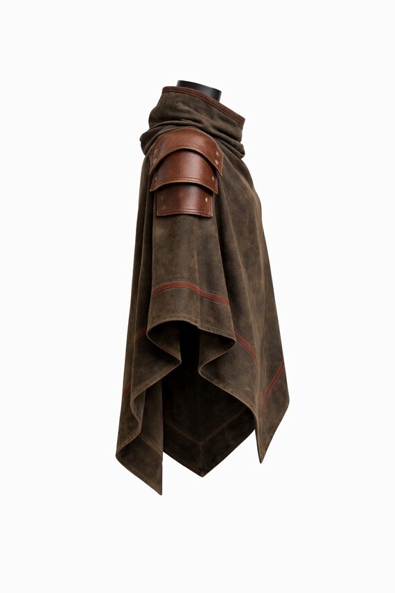 Handmade Leather & Cotton Tactical Poncho - Post-apocalyptic