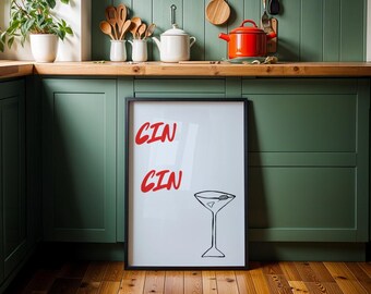 Ręcznie rysowany Martini Art Print - Koktajlowa sztuka ścienna do wydrukowania, pobieranie cyfrowe, wystrój domowego baru, nowoczesna ilustracja drinka, natychmiastowa sztuka