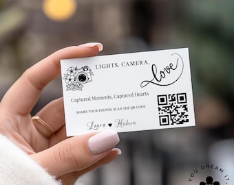 Tarjeta fotográfica con código QR para bodas: Comparte el amor (Descarga digital) A007