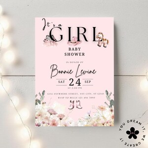 Cowgirl Baby Shower Invitation Template | Pink Western Invitation | Western Baby Shower | Country Baby Shower | Editable Invitation