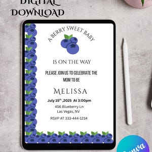 Berry Sweet Baby Shower Invitation, Berry Baby Shower Invitation, Blueberry Baby Shower Invitation