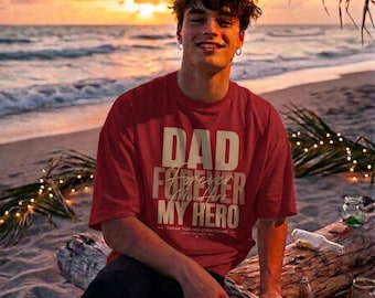 Camiseta "Papá, mi héroe" / Camiseta con tipografía para padre, color beige neutro.