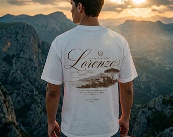 Camiseta con el lema Lorenzo Beach / Paisaje costero vintage