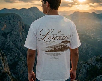 Lorenzo Beach Script T-Shirt | Vintage Coastal Landscape