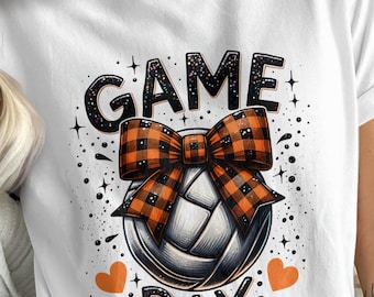 Volleyball Game Day PNG, Coquette Volleyball Glitter Png, Volleyball Mama Png, Volleyball Mom Png, Game Day, Orange & Black Coquette png