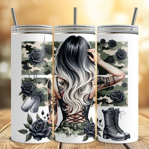 Military Wife Tumbler Wrap, Military Boots, Proud Patriotic Wife, US American Flag, 20 Oz Skinny Sublimation Wrap, Digital Design PNG