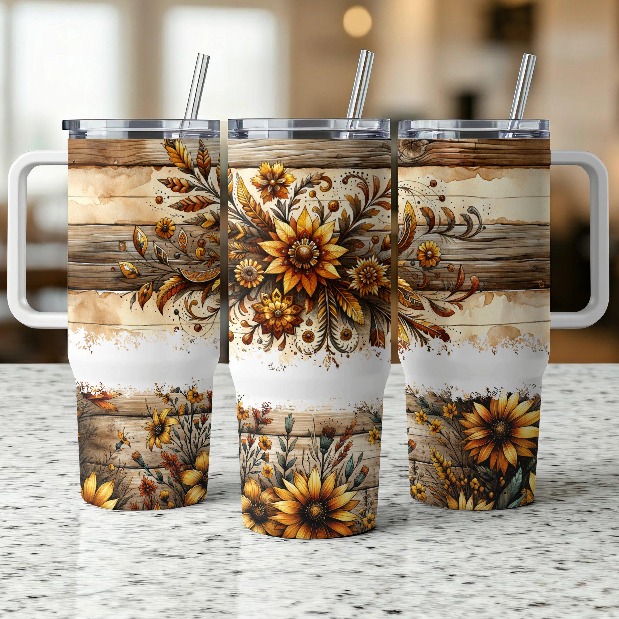 Western Flower 40oz Tumbler Wrap, Rustic Floral Western Southwest 40 Oz ...