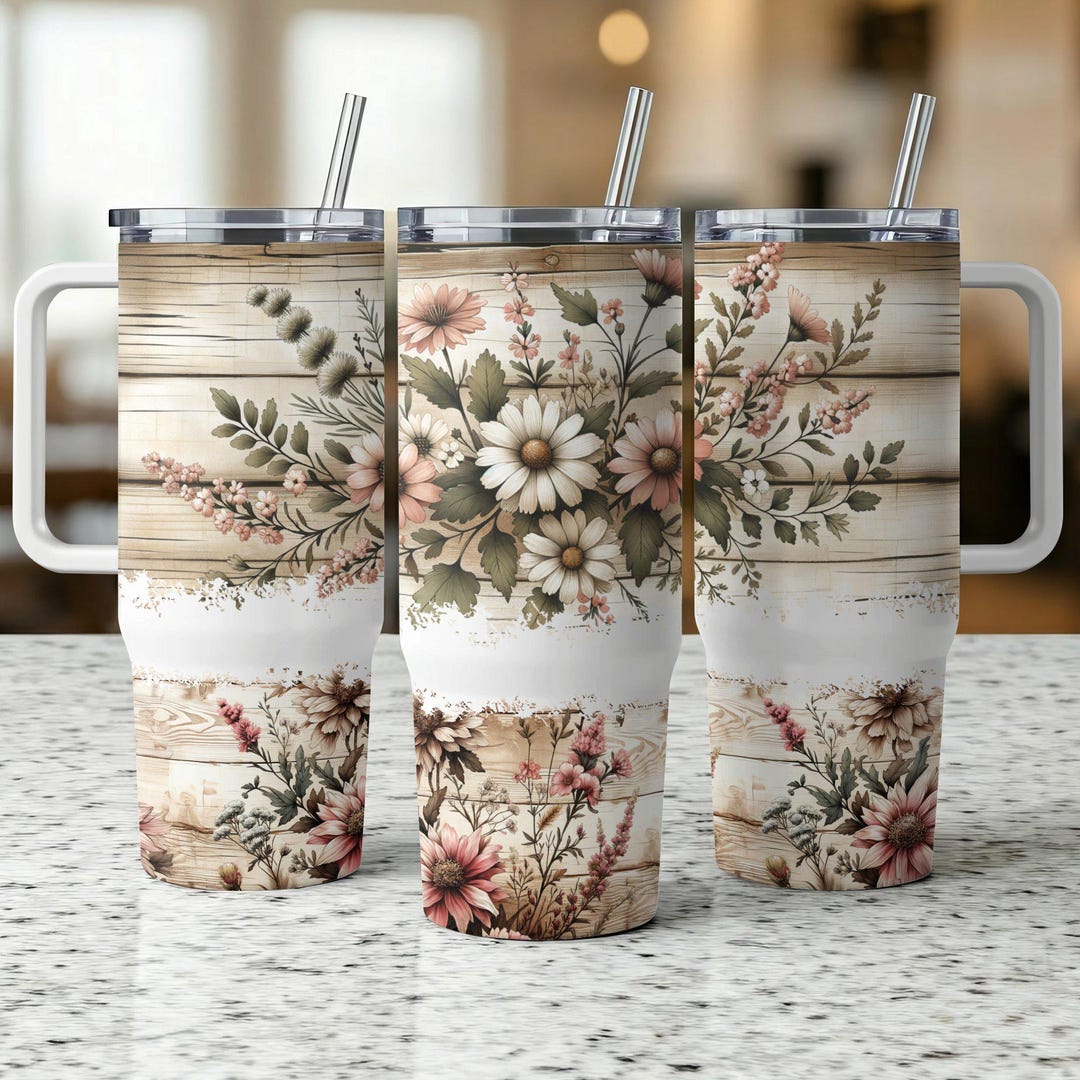 Western Flower 40oz Tumbler Wrap, Rustic Floral Western Southwest 40 Oz ...