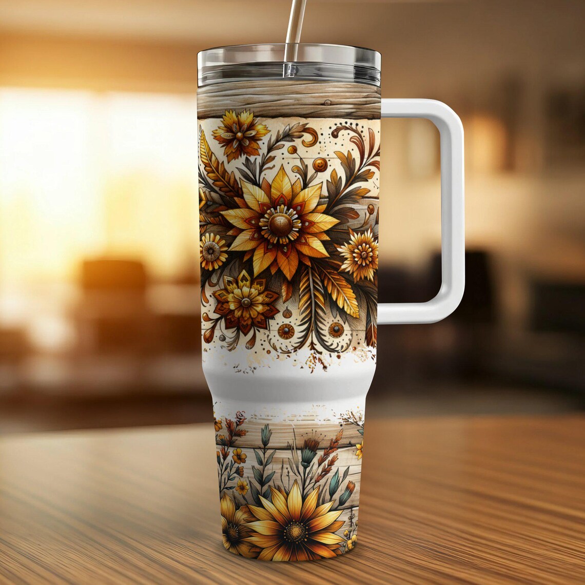 Western Flower 40oz Tumbler Wrap, Rustic Floral Western Southwest 40 Oz ...