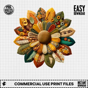 Patchwork Sonnenblume PNG, Sublimation digitaler Download, Amerika Shabby Chic Shirt Cottagecore Design, trendige Png