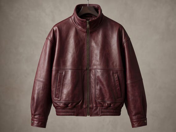 Maroon Leather Bomber Jacket | Unisex Vintage Blouson Coat | Oversized Streetwear Outerwear | Custom Size 31 Colors | Mens Bomber Jacket