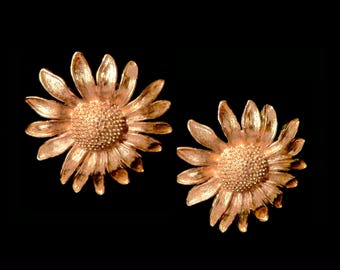 Vintage Monet Sunflower Earrings Clip-On