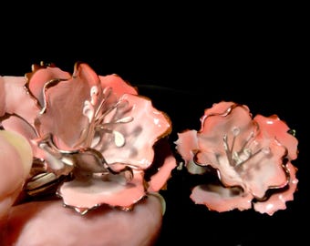 Pink Flower Earrings Large Clip-Ons