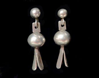 Silver Squash Blossom Earrings 1940s Screw Back