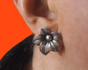 Flower Earrings Sterling Screw Back 1940s