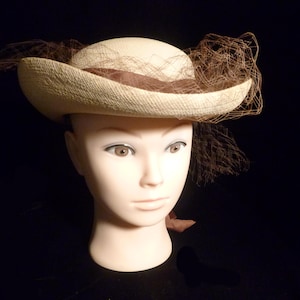 Ladies Straw Hat with Brown Ribbon