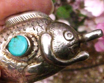 Silver and Turquoise Fish Pendant Nepal