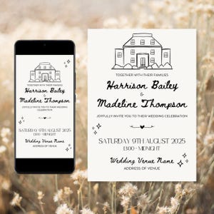 Illustrated Wedding Invitation: Hand-Drawn Style Canva Template