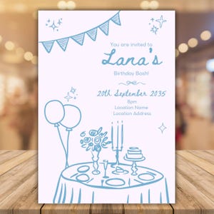 Hand-Drawn Birthday Party Invitation: Lilac Purple Dinner Party (Canva Template)