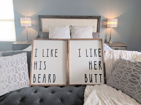 bridal shower beard and butt set wedding gift I like his beard I like her but signs home decor signs- wooden sign
