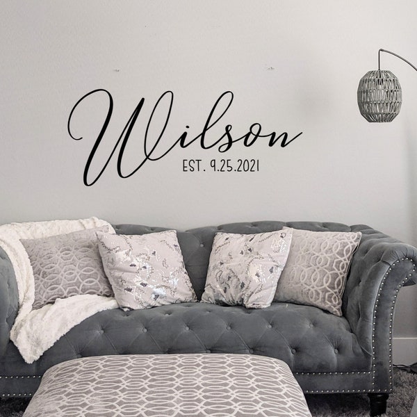 Custom last name wall decal, vinyl decal, wall decor, personalized decals, last name vinyl, master bedroom, over the bed vinyl decal