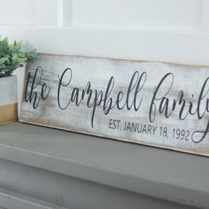 Last name sign, family name, wood sign, rustic name sign, distressed wood sign, family name plaque, Wedding decor, farmhouse sign, image 1