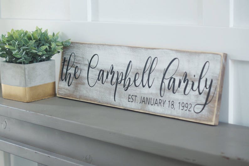 Last name sign, family name, wood sign, rustic name sign, distressed wood sign, family name plaque, Wedding decor, farmhouse sign, image 1