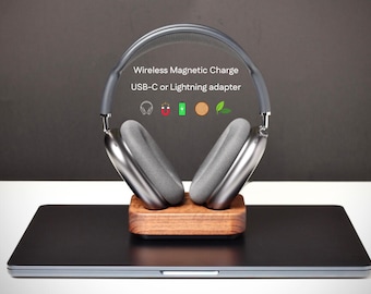ESSENTIAL | Handcrafted Wooden Headphone Stand for AirPods Max 1 & 2 | Elegant and Practical Magnetic Charging Dock | Premium Walnut and Oak