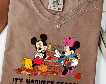 Comfort Colors Its Harvest Season Mickey and Minnie Shirt, Family Vacation Tee,Cotton
