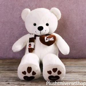 Giant Teddy Bear Plush Toy 80cm – Soft Stuffed Animal with Love Heart & Scarf – Cute Gift for Kids and Lovers