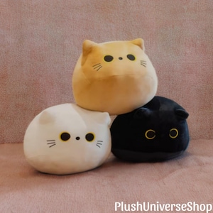 Oreiller en peluche chat mignon - doudou rond kawaii, coussin animal en peluche doux, cadeau pour les amoureux des chats, décoration d'intérieur esthétique