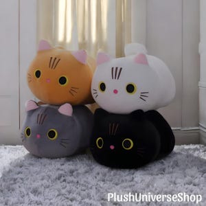 Kawaii Cat Plush Pillow – Cute Chubby Kitty Stuffed Animal – Soft Squishy Cat Plushie – Gift for Cat Lovers – Kawaii Room Decor