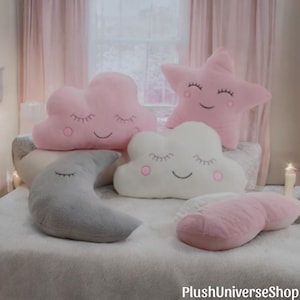 Almohadas de peluche con forma de nube, luna y estrella: decoración suave para la habitación de tu bebé, habitación infantil y un bonito regalo hecho a mano para baby shower.