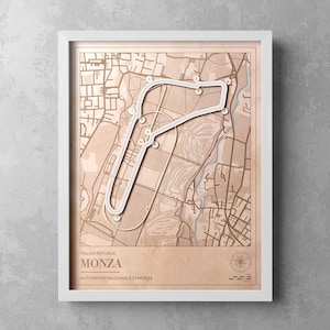 MONZA Circuit Wooden Track Map – 3D Racing Wall Art – Italian Motorsport Gift Collectible Racing wall art, Motorsport Fan Gift