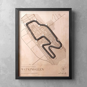 WATKINS GLEN Race Track Map – Custom Race Course Art – Motorsport Fan Gift Decor, Circuit Map, Personalised gift - Watkins Glen Track