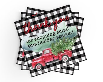 200 Buffalo Plaid Holiday Stickers - Red Truck Thank You