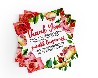 200 Watercolor Rose Thank You Stickers - Small Business Stickers